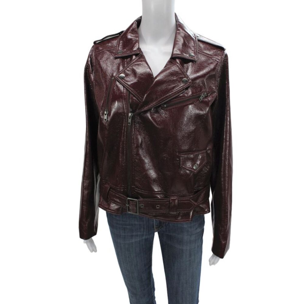 Parker Womens Biker Jacket Purple Zip 100% Polyurethane Long Sleeve Size L